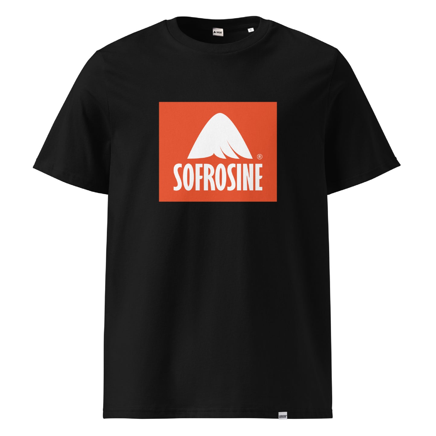 camiseta negra sofrosine con logo en caja roja