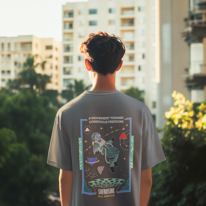 chico con pelo corto de espalda y camiseta sofrosine conscious freedom