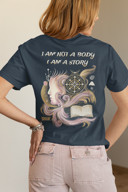 chica con pelo rubio vista trasera camiseta sofrosine