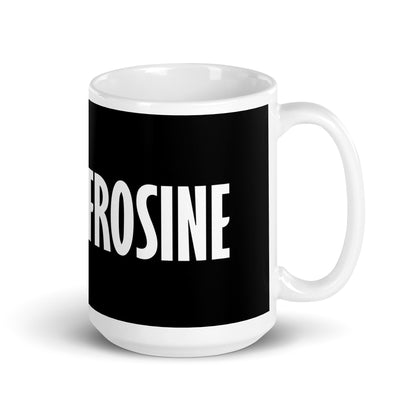detalle letras en taza blanca brillante 
